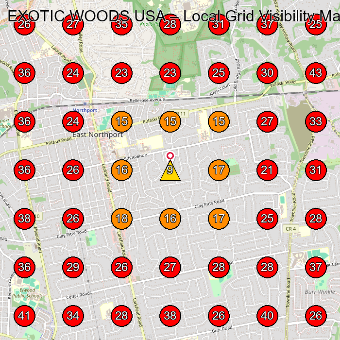 EXOTIC WOODS USA GeoGrid visibility map for Piano Repair Service in Deer Park